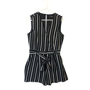 Banana Republic Black & White Striped Sleeveless Belted Romper Size 6